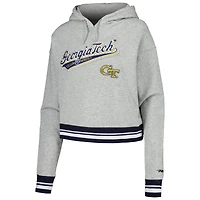 Sweat à capuche court en molleton Pro Standard pour femmes, gris chiné, Georgia Tech Yellow Jackets, Script Tail
