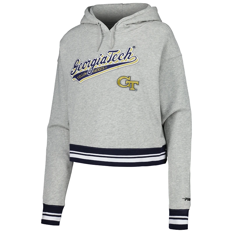 Women's Pro Standard Heather Gray Georgia Tech Yellow Jackets Script Tail Fleece Cropped Pullover Hoodie