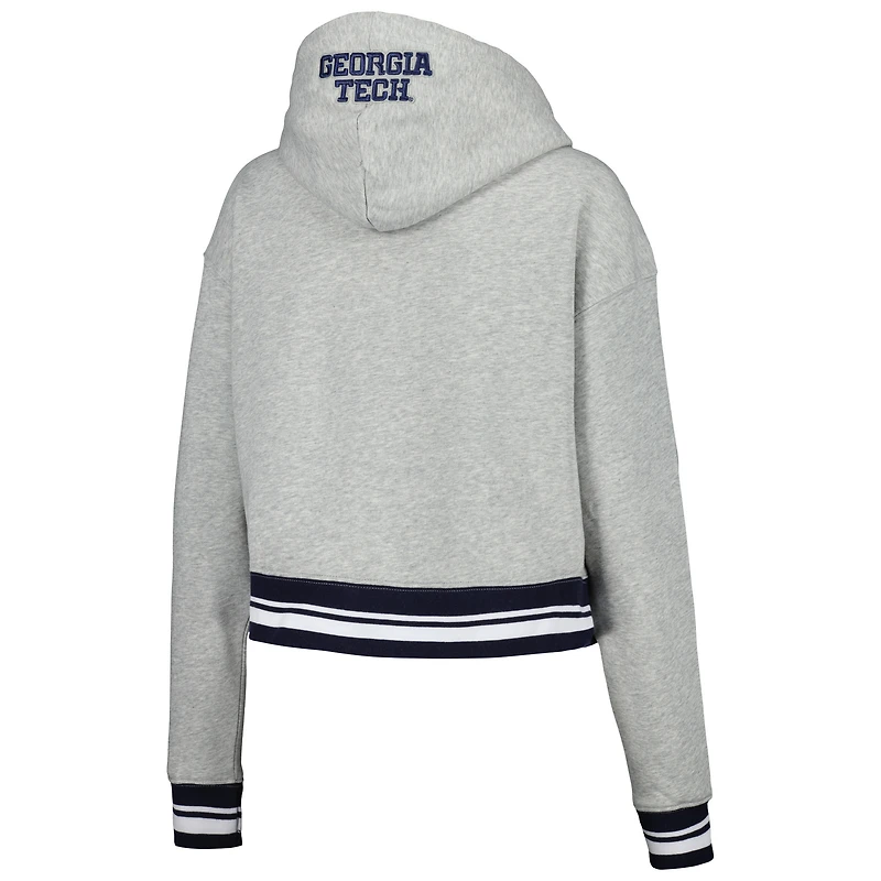 Women's Pro Standard Heather Gray Georgia Tech Yellow Jackets Script Tail Fleece Cropped Pullover Hoodie