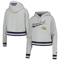 Sweat à capuche court en molleton Pro Standard pour femmes, gris chiné, Georgia Tech Yellow Jackets, Script Tail