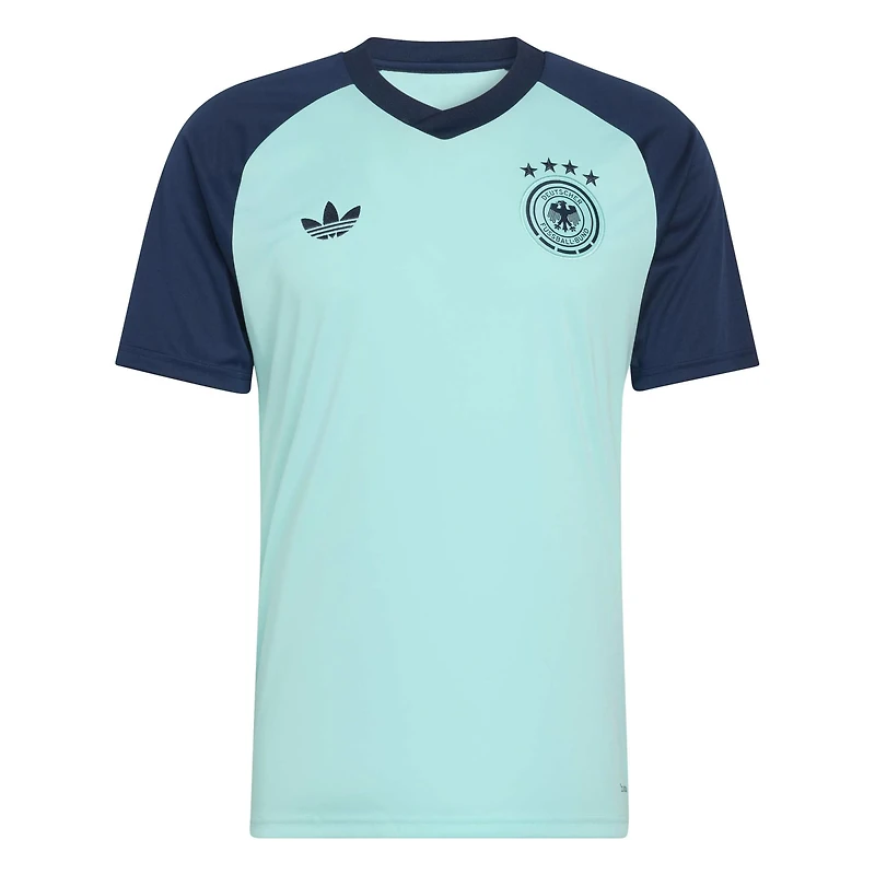 Maillot d'entraînement d'avant-match adidas turquoise pour homme, équipe nationale d'Allemagne 2026