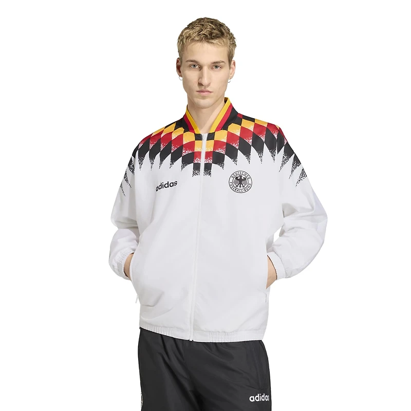 Veste de survêtement zippée adidas blanche pour homme, édition spéciale Équipe nationale d'Allemagne 1994.