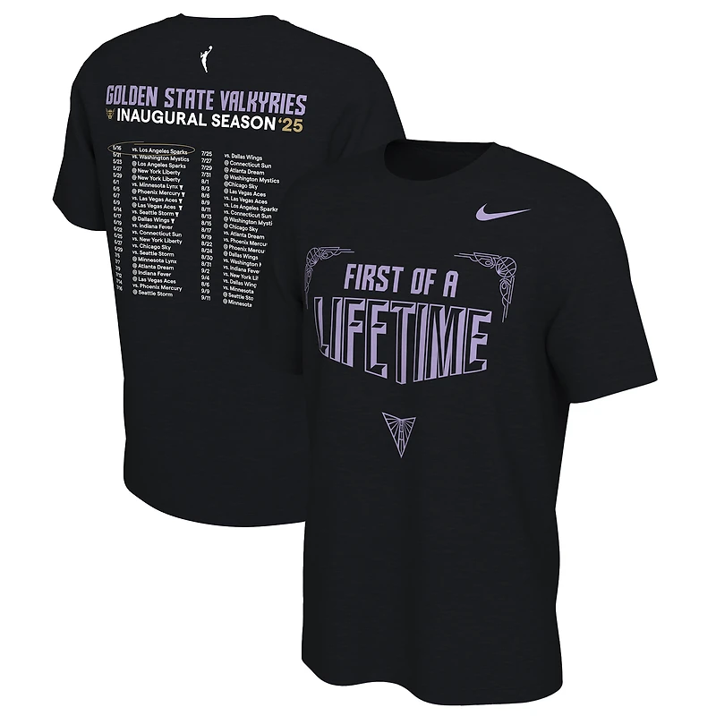 T-shirt unisexe Nike Eclipse noir Golden State Valkyries 2025, saison inaugurale, premier d'une vie, calendrier