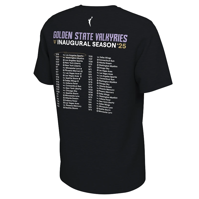T-shirt unisexe Nike Eclipse noir Golden State Valkyries 2025, saison inaugurale, premier d'une vie, calendrier