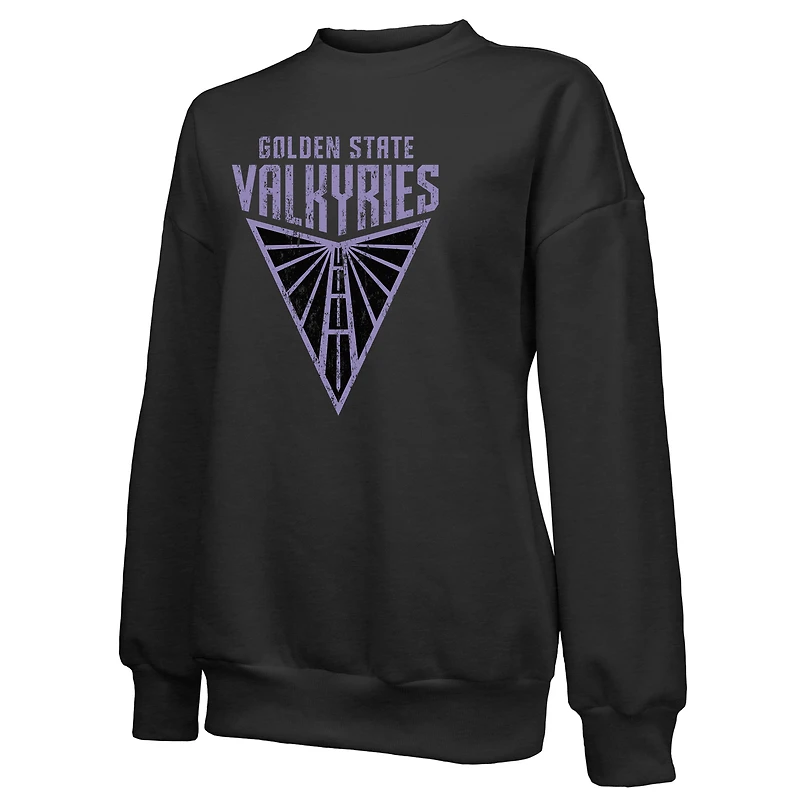 Sweat-shirt à manches longues et col rond noir pour femme, motif Golden State Valkyries, avec logo principal principal.
