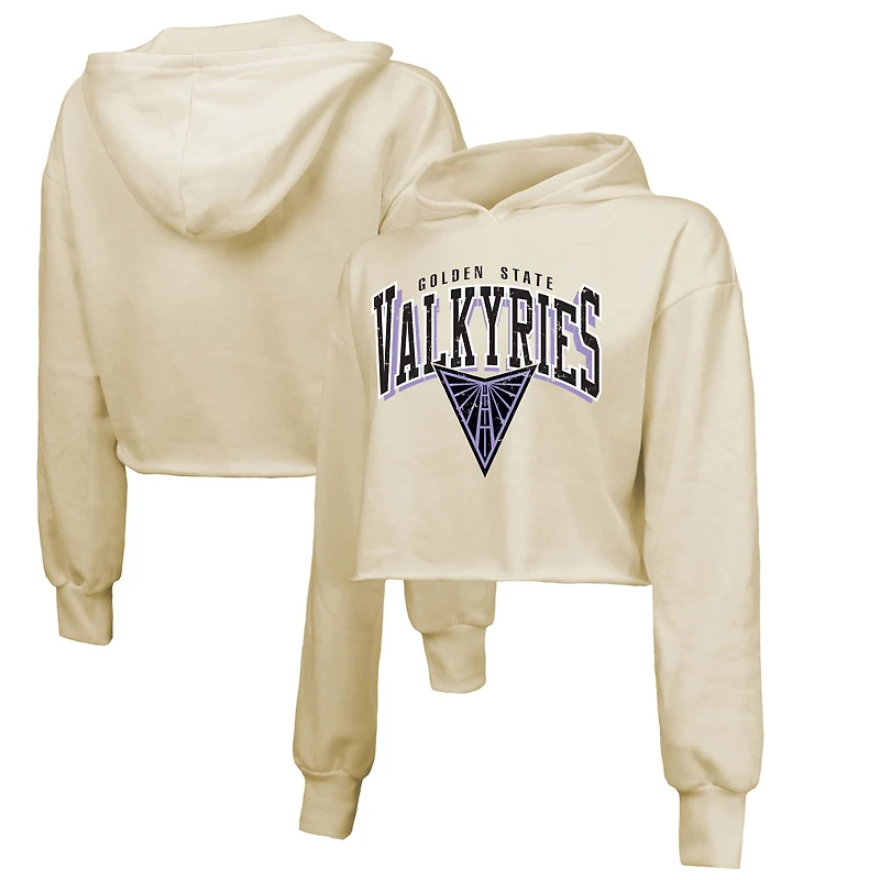 Women's Majestic Threads Cream Golden State Valkyries Circus Shot Drop Shoulder Tri-Blend Cropped Pullover Hoodie