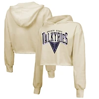 Women's Majestic Threads Cream Golden State Valkyries Circus Shot Drop Shoulder Tri-Blend Cropped Pullover Hoodie