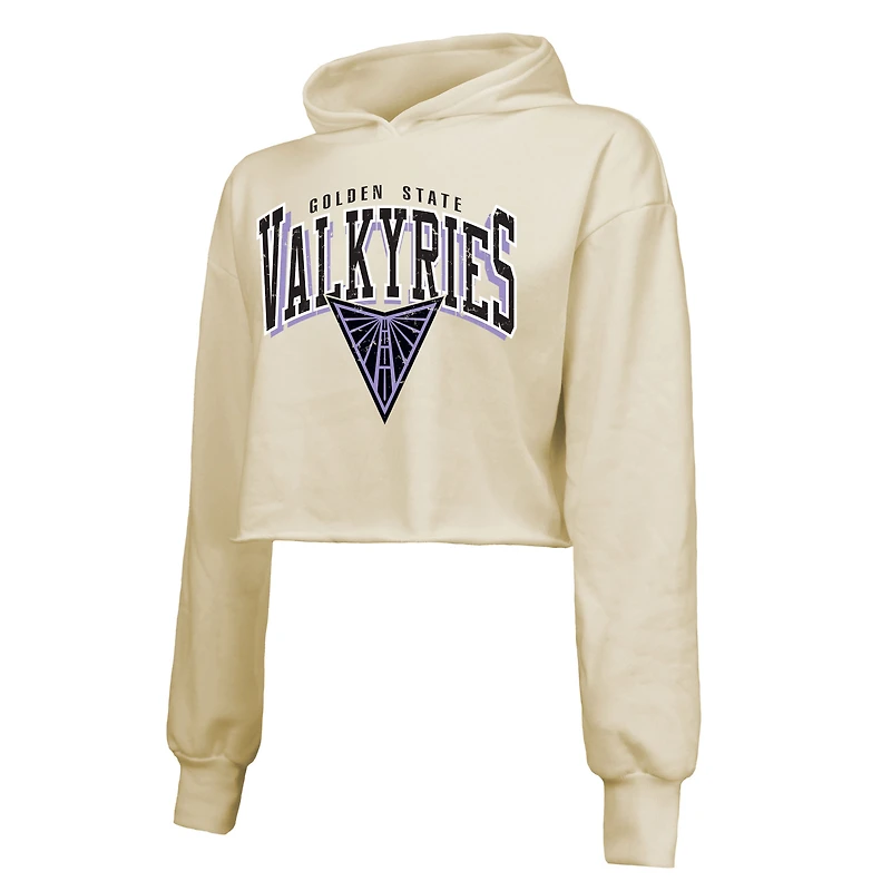 Women's Majestic Threads Cream Golden State Valkyries Circus Shot Drop Shoulder Tri-Blend Cropped Pullover Hoodie