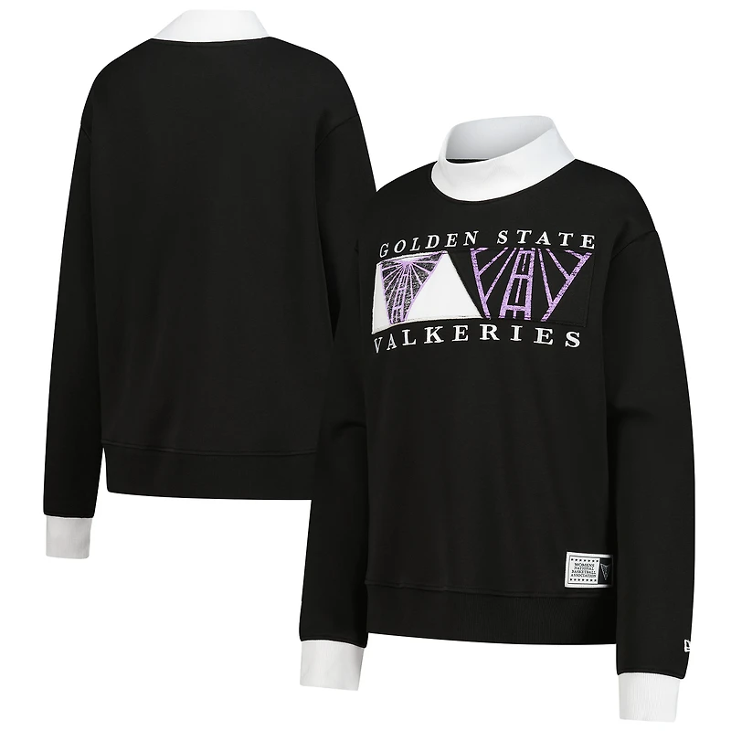 Women's New Era  Black Golden State Valkyries Split Cropped Mock Neck Sweatshirt