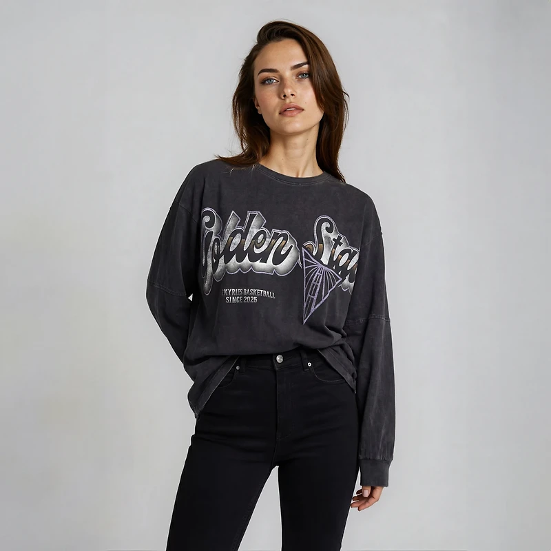 Women's The Wild Collective Black Golden State Valkyries Oversized Long-Sleeve T-Shirt