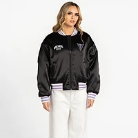 Veste bomber courte oversize en satin à fermeture éclair intégrale The Wild Collective Eclipse Black Golden State Valkyries pour femme