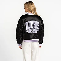 Women's The Wild Collective Eclipse Black Golden State Valkyries Oversized Cropped Satin Full-Zip Bomber Jacket