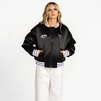 Veste bomber courte oversize en satin à fermeture éclair intégrale The Wild Collective Eclipse Black Golden State Valkyries pour femme