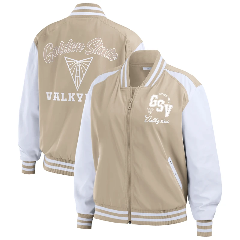 Women's WEAR by Erin Andrews Tan Golden State Valkyries Tonal Full-Zip Bomber Jacket