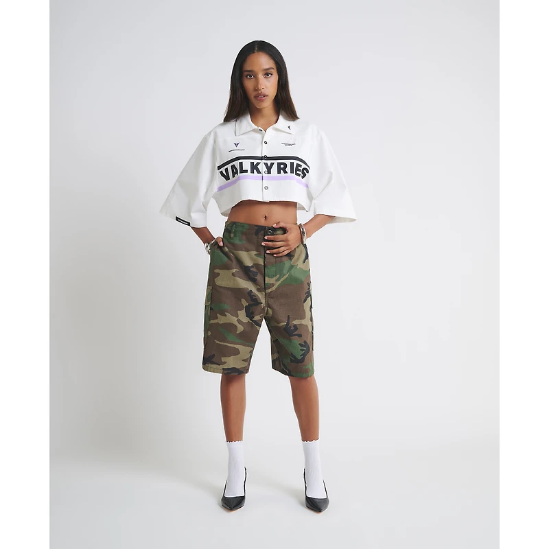 Women's  White Golden State Valkyries Canvas Cropped Button-Up Shirt
