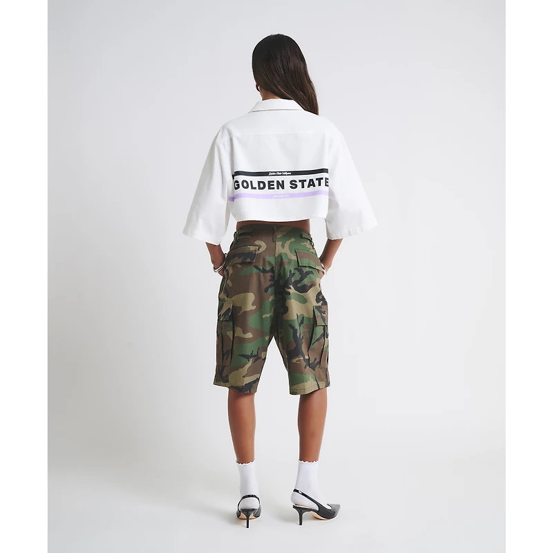 Women's  White Golden State Valkyries Canvas Cropped Button-Up Shirt