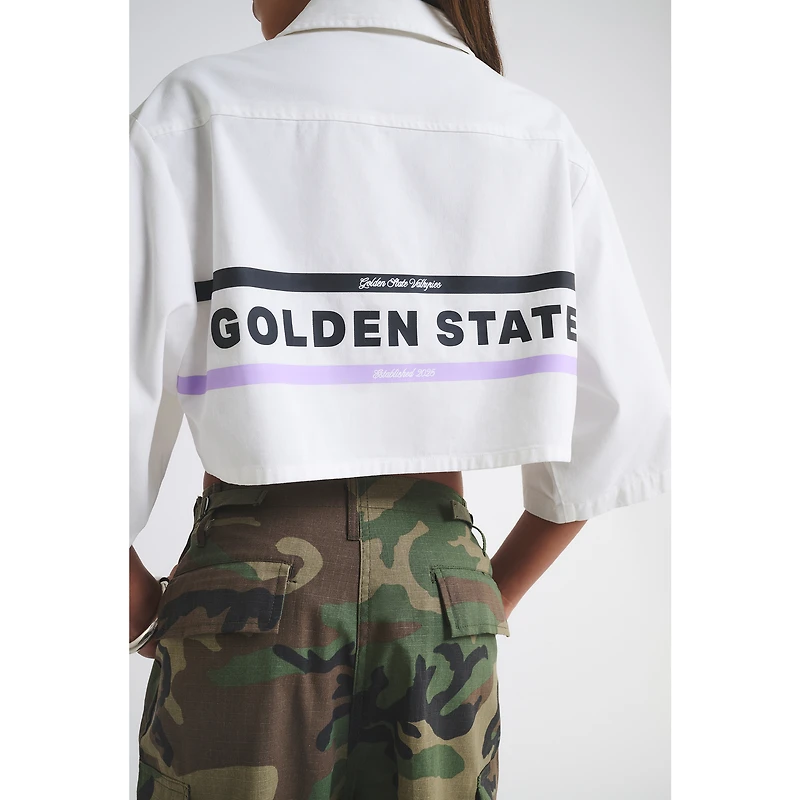 Women's  White Golden State Valkyries Canvas Cropped Button-Up Shirt