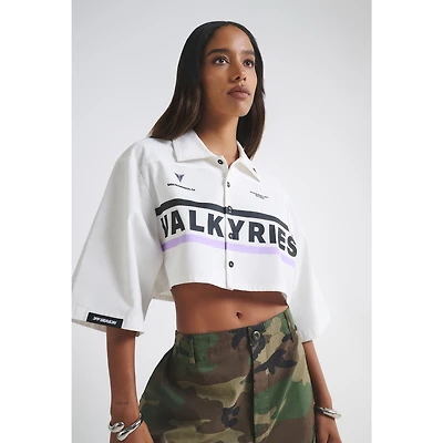 Women's  White Golden State Valkyries Canvas Cropped Button-Up Shirt