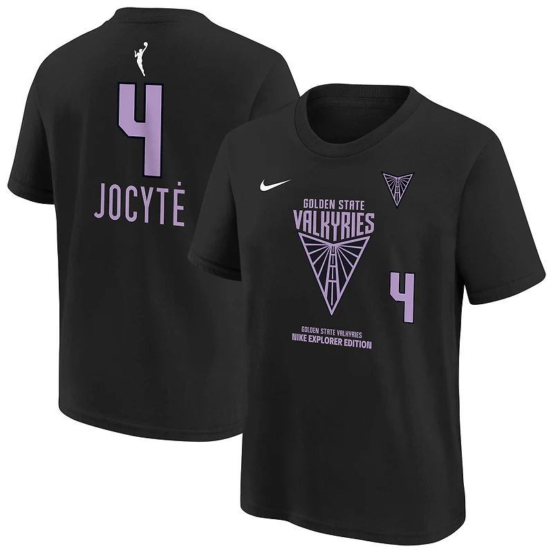 T-shirt Nike Justė Jocytė Eclipse noir pour jeunes Golden State Valkyries 2025 WNBA Draft Explorer Edition avec nom et numéro