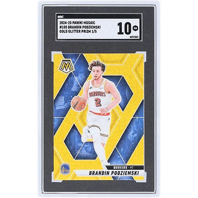 Carte de Brandin Podziemski Golden State Warriors 2024-25 Panini Mosaic Gold Glitter Prizm n° 105, authentifiée SGC (10 cartes authentifiées), numéro 1/5