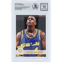 Carte de recrue 10 authentifiée par Beckett Fanatics Witnessed et signée par Chris Webber, Golden State Warriors, saison 1993-94, Skybox NBA Hoops n° 341.