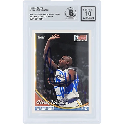Chris Webber Golden State Warriors Autographed 1993-94 Topps #224 Beckett Fanatics Witnessed Authenticated Rookie Card