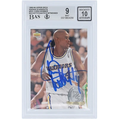 Carte de recrue autographiée de Chris Webber (Golden State Warriors) 1993-94 Upper Deck Rookie Standouts #RS1, authentifiée Beckett Fanatics Witnessed (9/10).