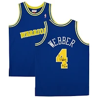 Maillot Swingman Mitchell & Ness Royal 1993-94 autographié par Chris Webber des Golden State Warriors, avec inscription « 92-93 ROY ».
