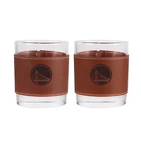Lot de 2 verres à whisky Golden State Warriors de 12 oz avec emballage en cuir