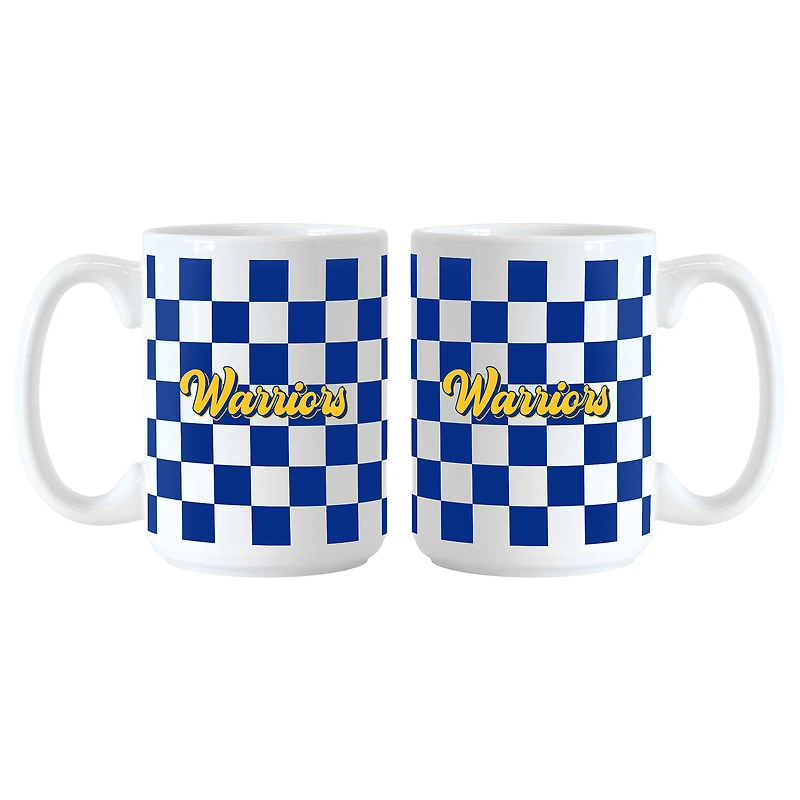 Golden State Warriors 2-Pack 15oz. Checkered Wordmark Mug Set