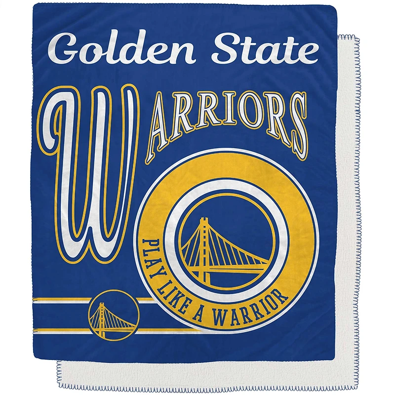 Couverture Sherpa en flanelle polaire avec emblème rétro des Golden State Warriors, 127 x 152,4 cm