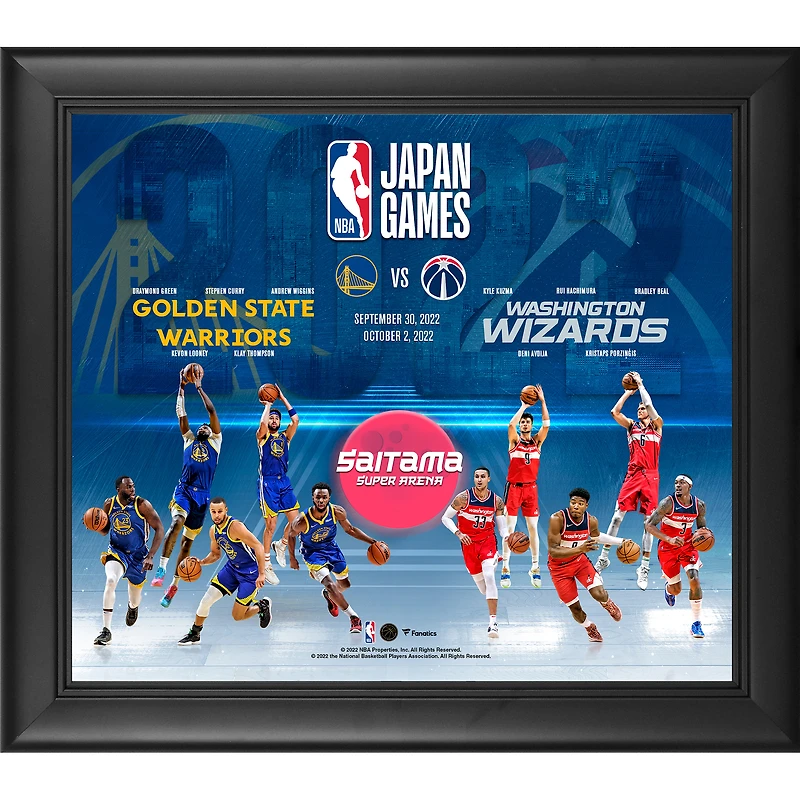 Collage encadré des Golden State Warriors contre les Washington Wizards 15" x 17" des Jeux NBA du Japon 2022