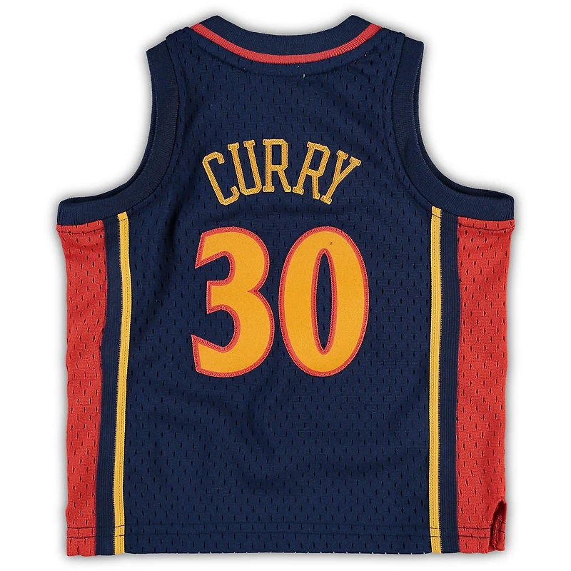 Maillot bébé Mitchell & Ness Stephen Curry bleu marine Golden State Warriors, logo historique