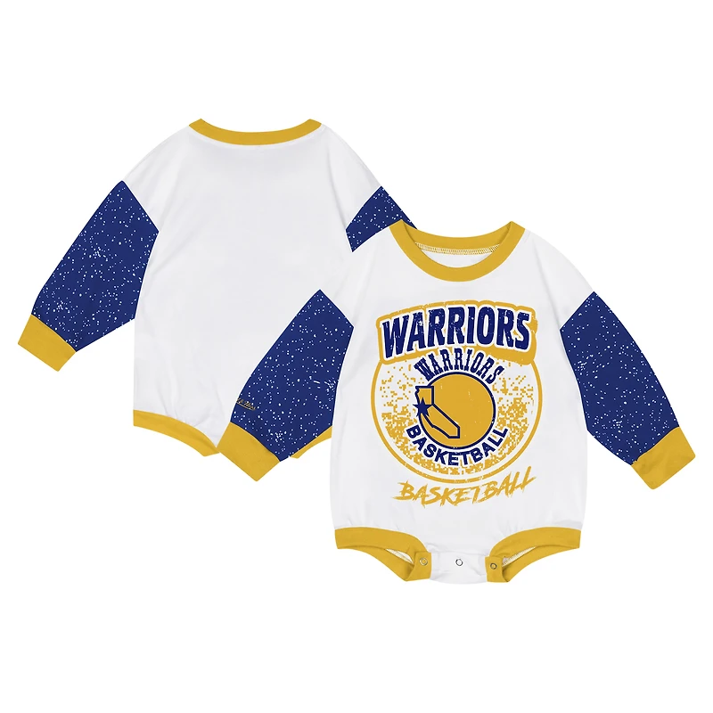 Infant Mitchell & Ness White Golden State Warriors Hardwood Classics Posterboard Oversize Long Sleeve Bodysuit