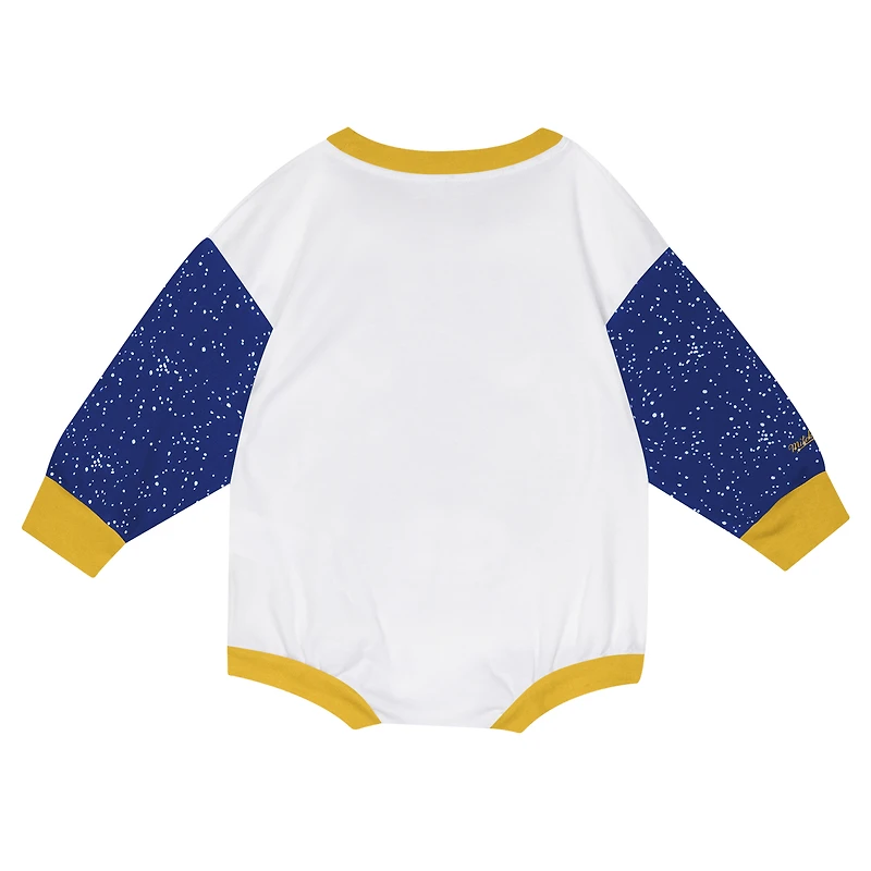 Infant Mitchell & Ness White Golden State Warriors Hardwood Classics Posterboard Oversize Long Sleeve Bodysuit