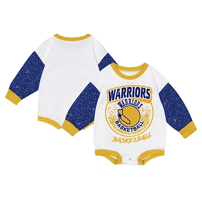 Infant Mitchell & Ness White Golden State Warriors Hardwood Classics Posterboard Oversize Long Sleeve Bodysuit