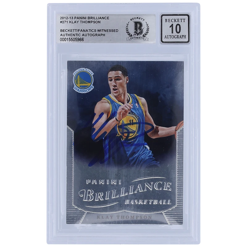 Carte de recrue Panini Brilliance #271 autographiée 2012-13 de Klay Thompson par les Golden State Warriors, Beckett Fanatics Witnessed Authenticated 10