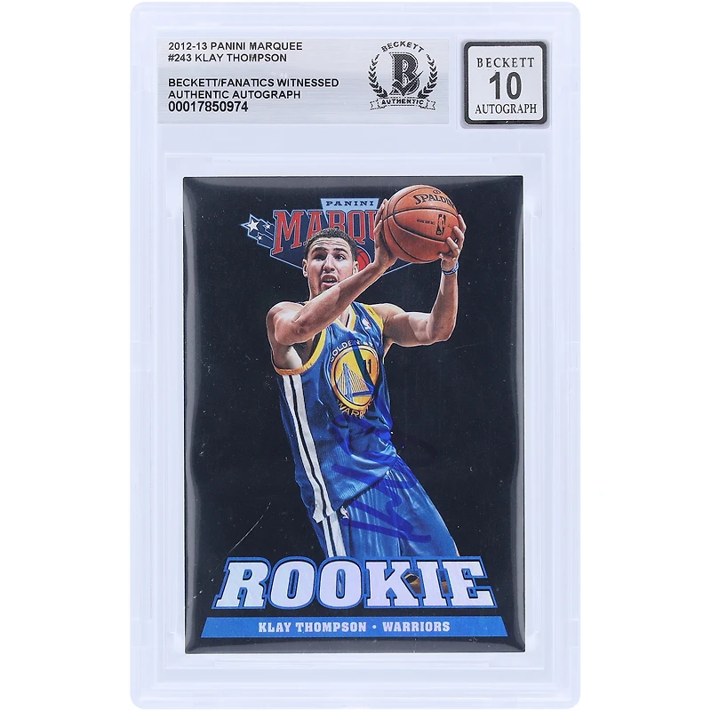Carte de recrue Panini Marquee n° 243 autographiée par Klay Thompson des Golden State Warriors 2012-13, présentée par les fans de Beckett et authentifiée 10