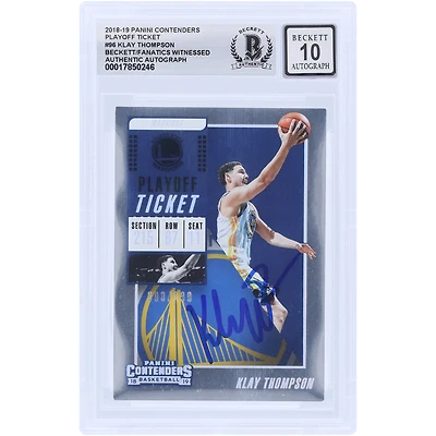 Billet autographié par Klay Thompson des Golden State Warriors pour les séries éliminatoires Panini Contenders 2018-19 n° 96/199 Beckett Fanatics, carte 10 authentifiée et témoin