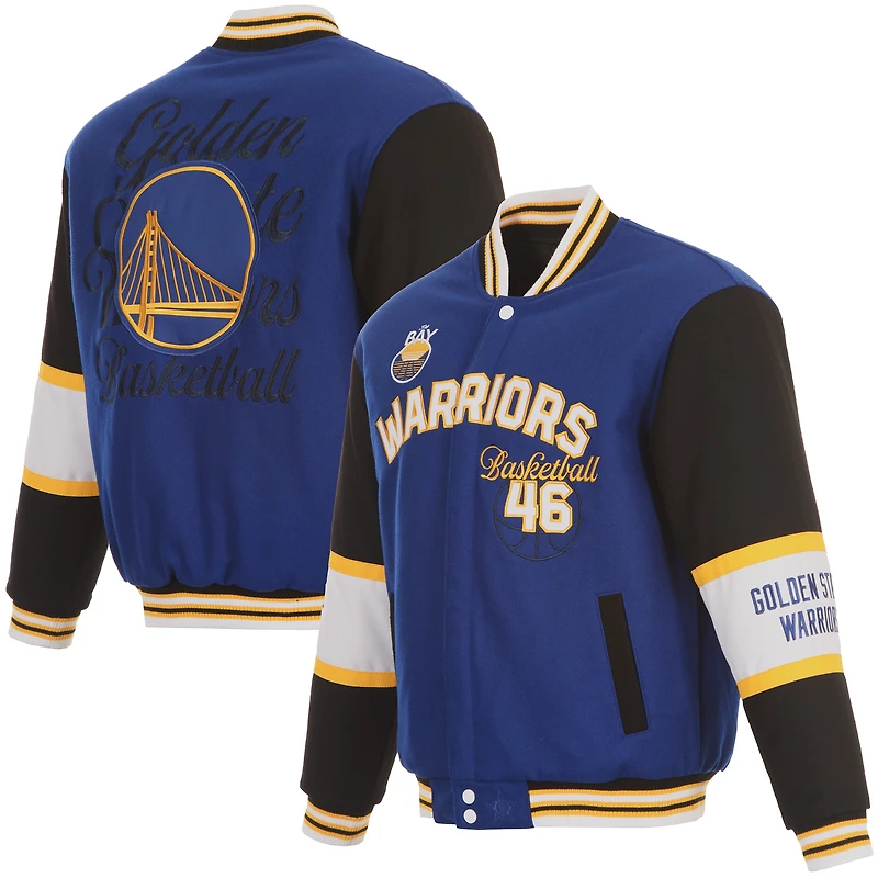 Veste réversible en laine entièrement zippée JH Design Royal Golden State Warriors pour homme