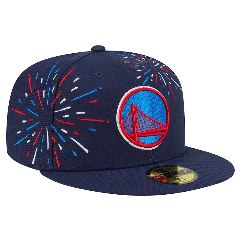Men's New Era Navy Golden State Warriors Americana Fireworks 59FIFTY Fitted Hat