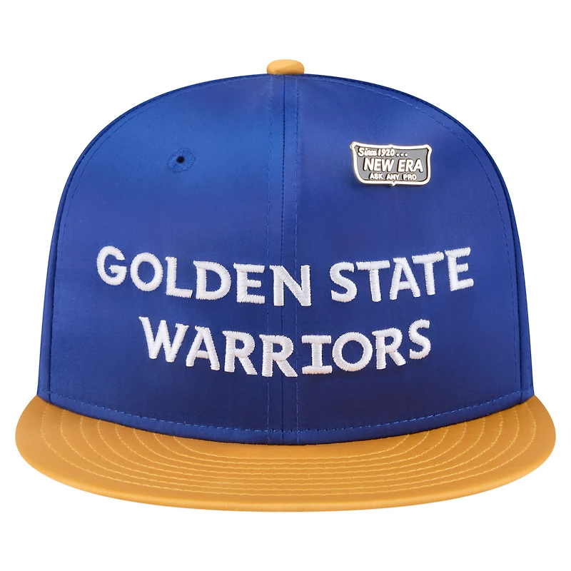 Men's New Era  Royal/Gold Golden State Warriors Throwback Satin Vintage Pin Two-Tone 59FIFTY Fitted Hat
