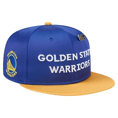 Casquette ajustée New Era 59FIFTY bicolore en pin royal/doré pour homme, motif Golden State Warriors, avec épingle vintage