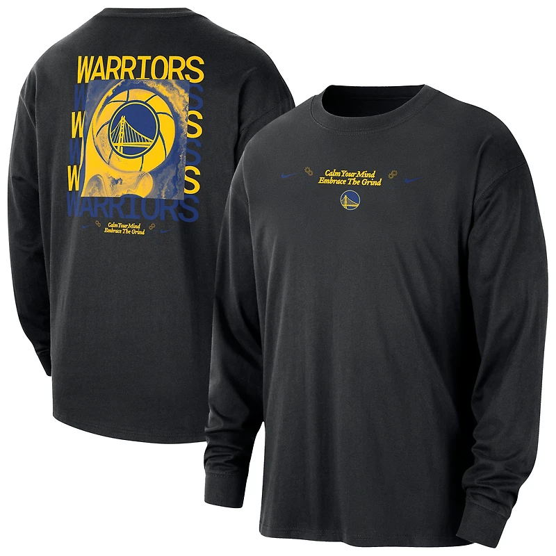 Men's Nike Black Golden State Warriors Courtside Oversized Long Sleeve T-Shirt