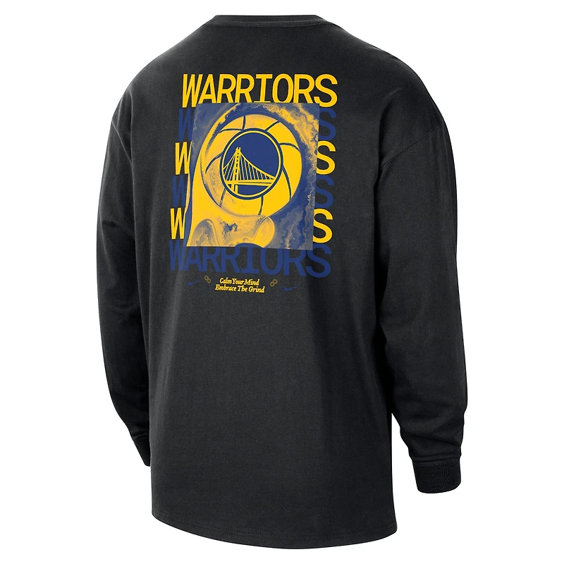 Men's Nike Black Golden State Warriors Courtside Oversized Long Sleeve T-Shirt