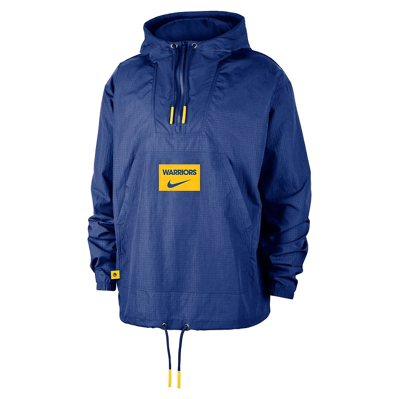 Men's Nike  Royal Golden State Warriors Courtside Premium Club Anorak Quarter-Zip Hoodie Jacket