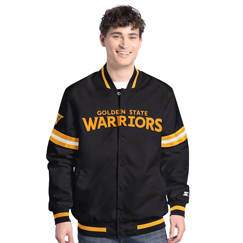 Men's Starter  Black Golden State Warriors Scout Varsity Full-Snap Jacket