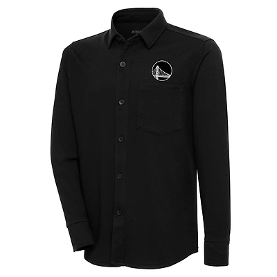 Men's Antigua Black Golden State Warriors Streamer Button-Up Shacket