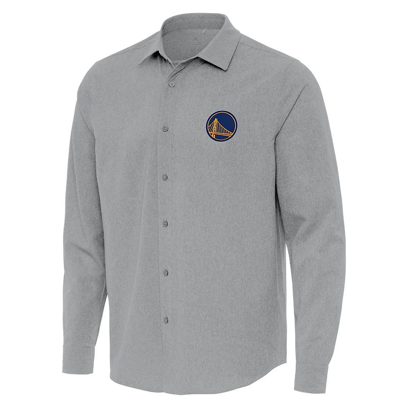 Men's Antigua Gray Golden State Warriors Exposure Woven Long Sleeve Button-Up Shirt
