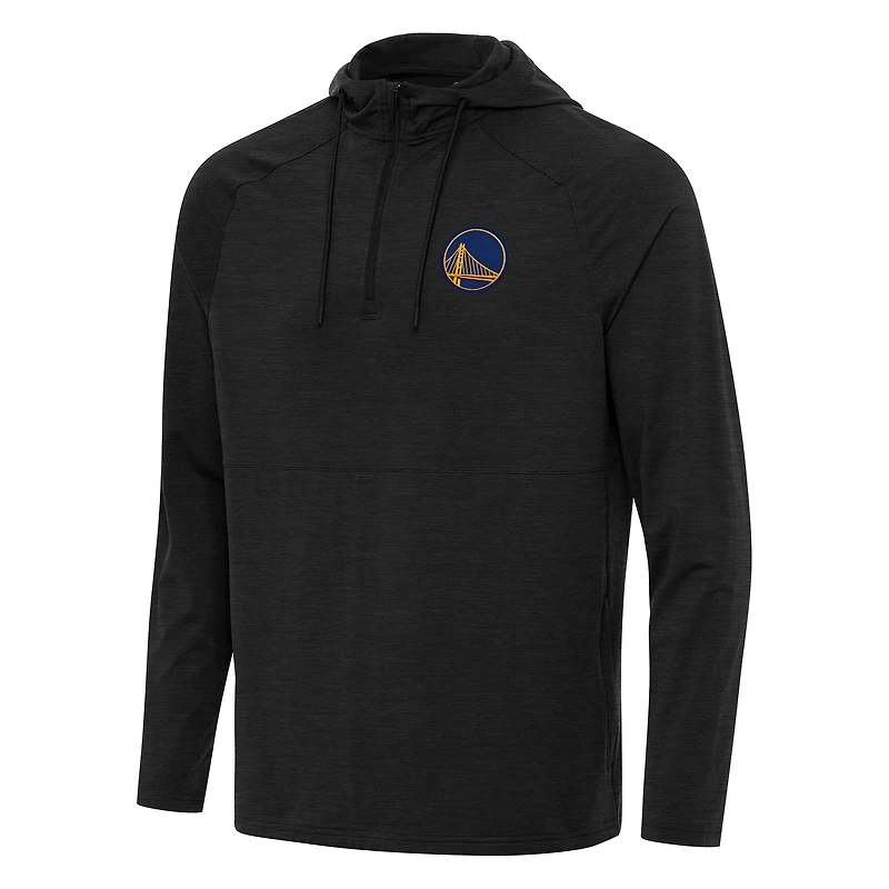 Sweat à capuche zippé quart de zip Antigua Heather Black Golden State Warriors Spikes pour homme